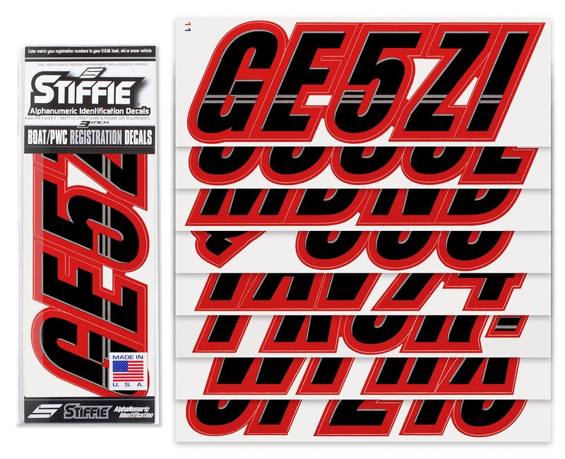 STIFFIE Techtron Black/Red 3" Boat & PWC Registration Decals â€¢ Numbers Letters Stickers - Image 2